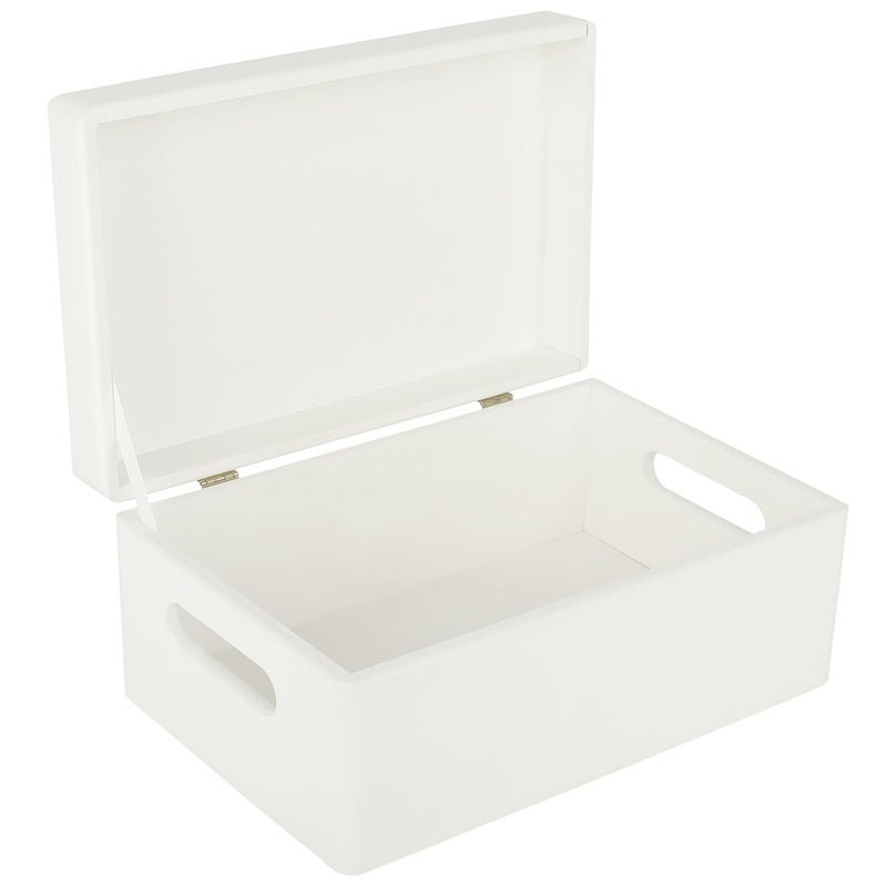 Creative Deco Large White Wooden Box Storage with Hinged Lid | 11.8x7.87x5.51in (+-0.5) | with Handles | Gift Box for Tool Dog Toy Shoes Clothes Kitchen Storage | Wood Keepsake Chest - Image 1